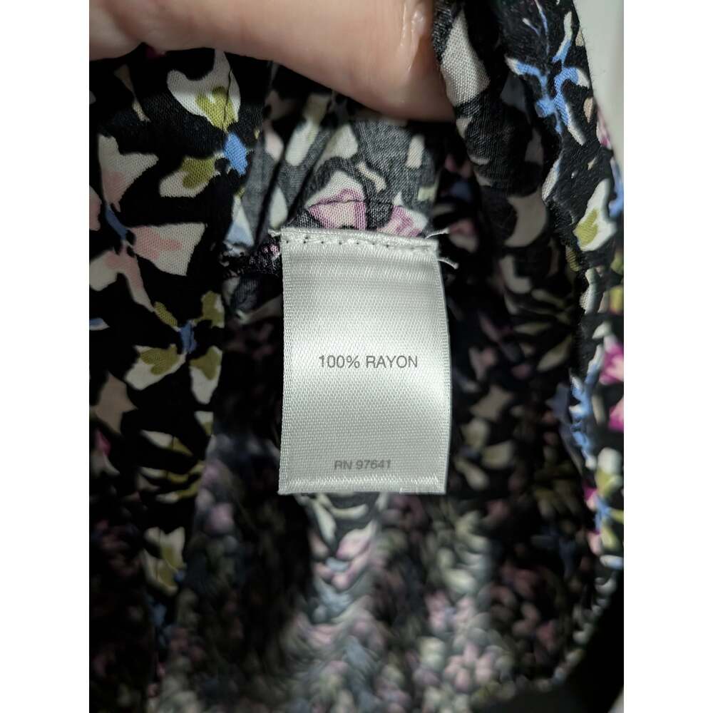 J. Jill Floral Rayon Blouse Top Medium M Black Tunic Long Sleeve Henley Button - Picture 4 of 8